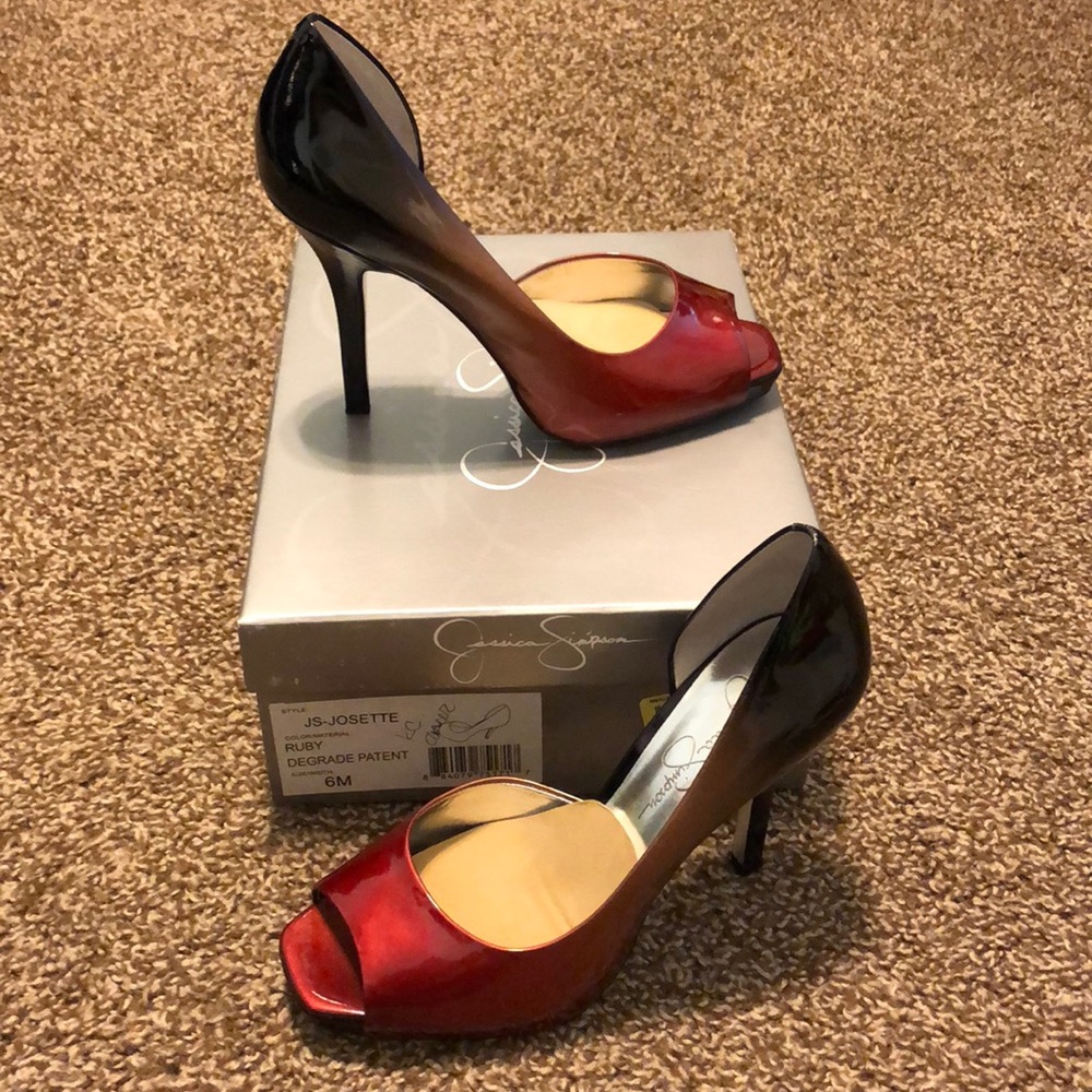 Jessica Simpson red and black ombré open toe pumps
